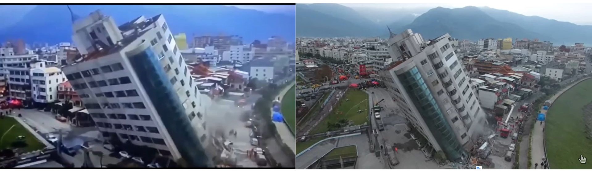 社交媒体流传画面与台湾中央社发布视频画面对比