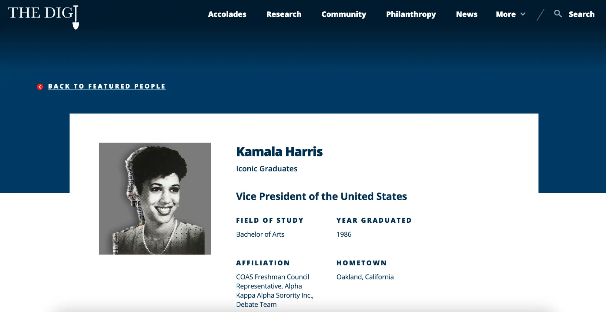 霍华德大学官网上提供的介绍哈里斯的主页